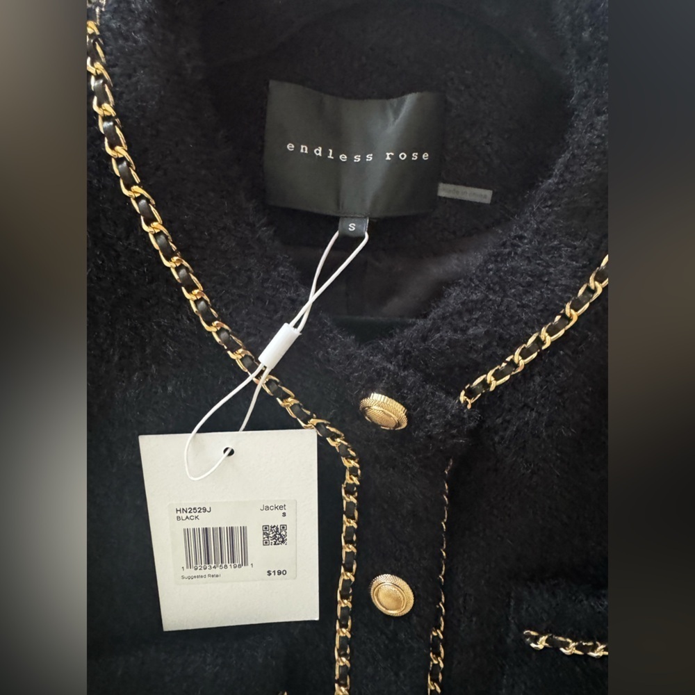 β¨ Endless Rose Black Chain Trimmed Jacket Size S NWT - Picture 4 of 5